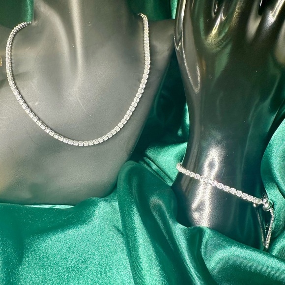 Dainty Tennis Necklace & Bracelet Set | Silver Plated CZ - Picture 9 of 13